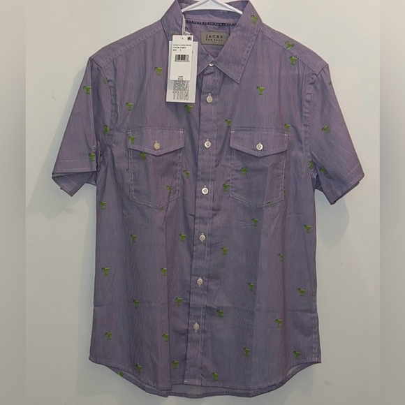 JACHS NY Men’s Stretch Casual Summer Martini Cocktail Short-Sleeve Shirt Large - Picture 4 of 12